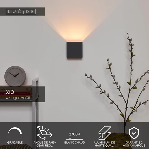 Lucide XIO - Applique murale - LED Dim. - G9 - 1x4W 2700K - Angle du faisceau réglable - Gris - USP